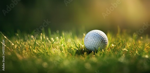 Golfers clubset on the green next to a golf ball