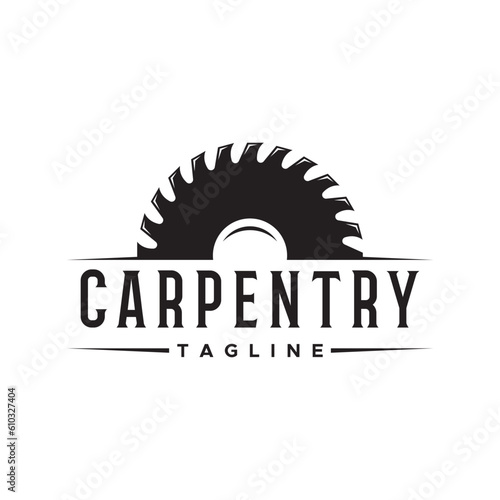 Wood saw premium logo template design with vintage carpentry tools.Logo for business, carpentry, lumberjack, label, badge.