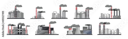 Industrial Plant and Complex with Steaming Chimney Vector Set