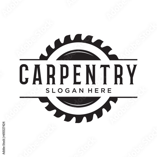Wood saw premium logo template design with vintage carpentry tools.Logo for business, carpentry, lumberjack, label, badge.