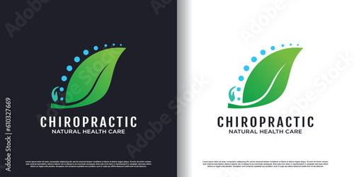 chiropractic logo design vector with natural health care concept premium vector