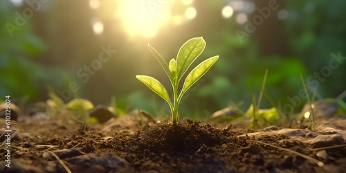 Young green plant growing at sunlight.Generative ai.