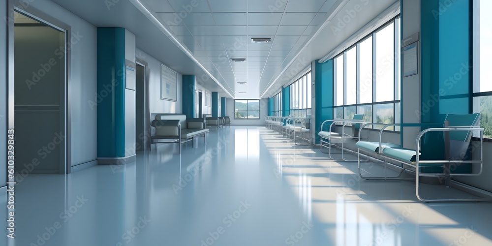 Blurred interior of hospital - abstract medical background. Generative AI Blurred interior of hospital - abstract medical background. Generative AI