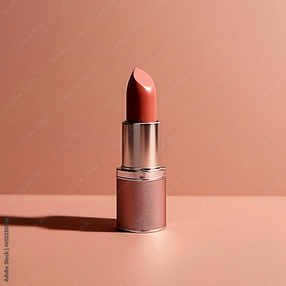 Lipstick on pastel background with copy space. Generative AI Lipstick on pastel background with copy space. Generative AI