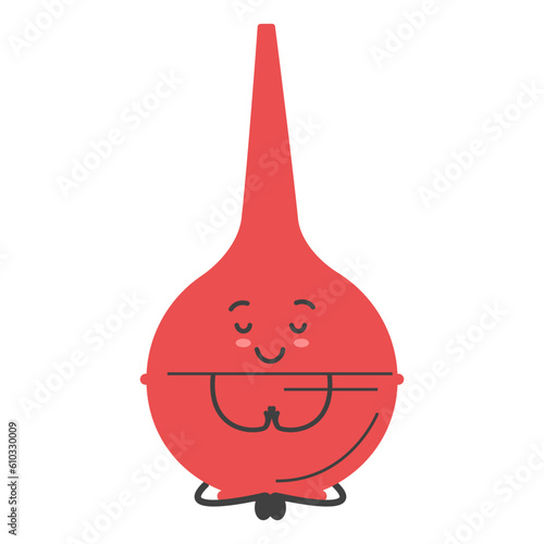 Enema character vector isolated. Illustration of cute red enema in meditation pose. Rubber medical tool, concept of medicine and healthcare.