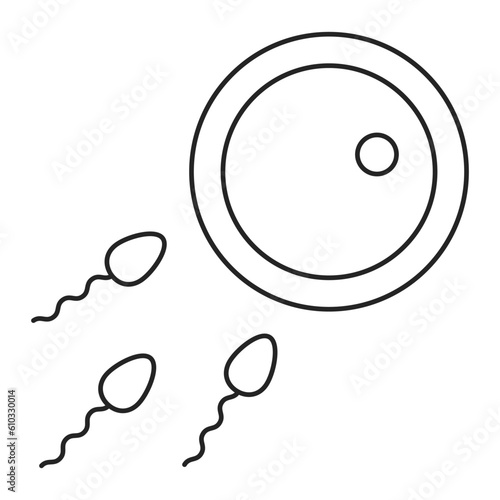 Spermatozoon fertilizing egg icon vector isolated. Fertilization process, line symbol of insemination. Concept of medicine and biology, reproduction process.