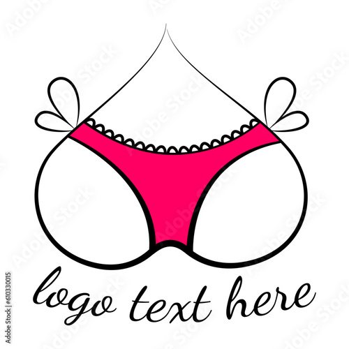Lingerie shop logo vector isolated. Sexy red logotype for female underwear. Concept of beautiful clothing, female fashion. Pink lingerie. Cute panties.