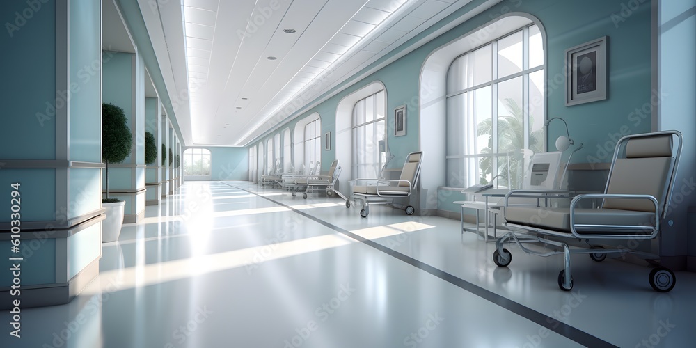 Blurred interior of hospital - abstract medical background. Generative AI Blurred interior of hospital - abstract medical background. Generative AI