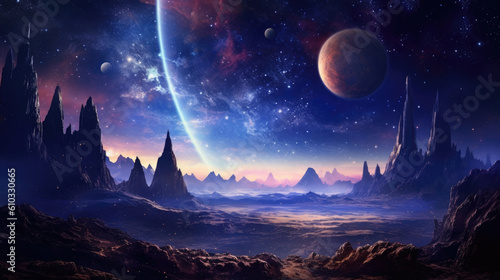 A glowing cobalt sky blanketed with countless stars each ling in the nights embrace. Fantasy art concept. AI generation