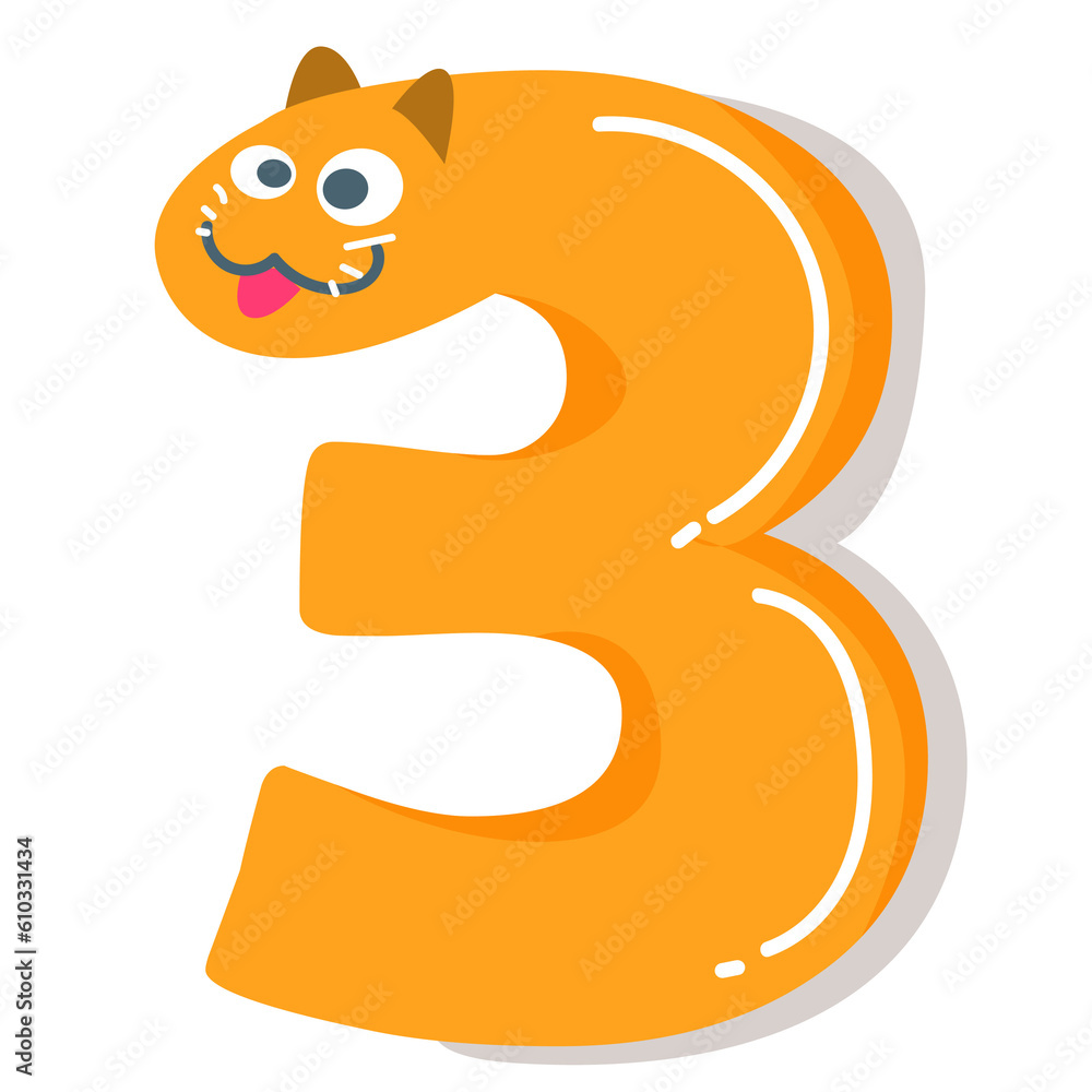 3 number with Cut cat style design graphic 3 number with Cut cat style design graphic