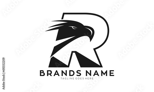 Letter R with eagle head vector logo