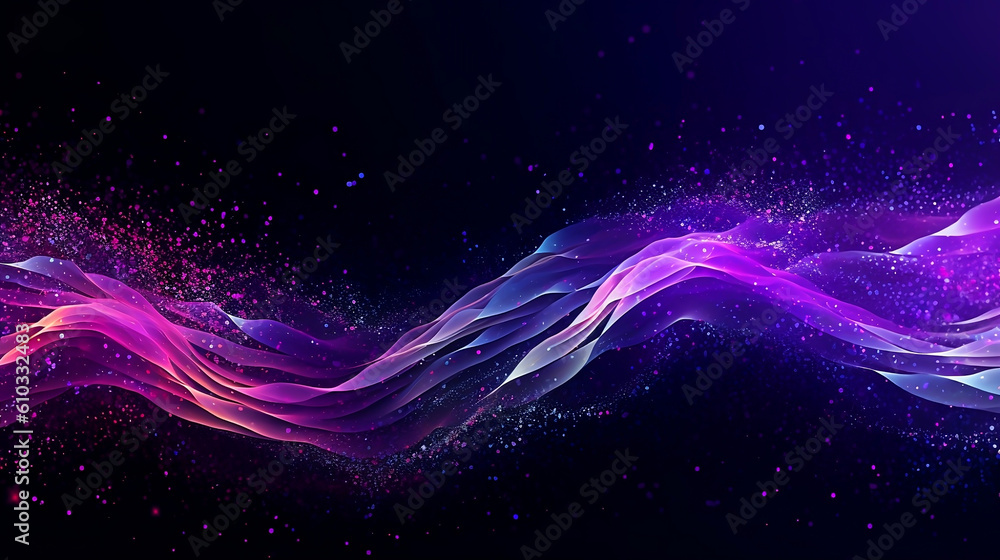 Fototapeta premium Gradient Wave with Plexus and Glitter Liquid in Dark Blue