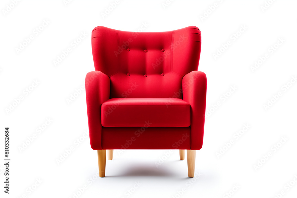 Red sofa on a white background with reflection Furniture that is cut separately Red sofa on a white background with reflection Furniture that is cut separately