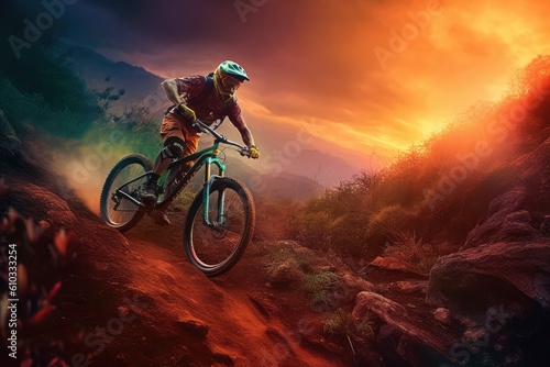 Mountain bike rider on the rocky trail