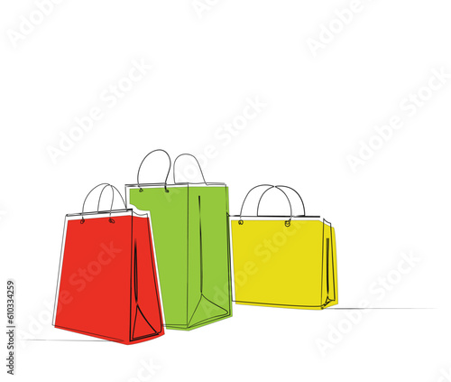 Continuous one line drawing of Shopping bag. Simple paper bag bags line art vector illustration.  
