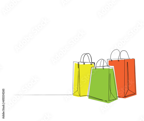 Continuous one line drawing of Shopping bag. Simple paper bag bags line art vector illustration.  