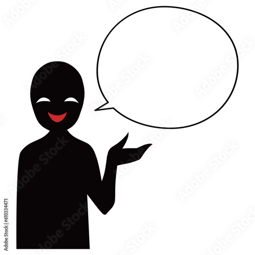 悪人イメージのシルエットの人物のイラストと吹き出しの素材