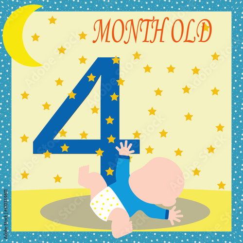 Baby month card, milestone baby card, cute baby, four month old, baby boy