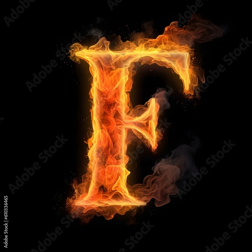 letter f with fire effect, generative ai generated