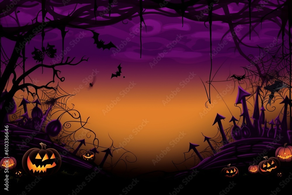 Invitation card for an Halloween party and a background in the style of a paper cut. Halloween Festivals Concepts. Generative Ai.
