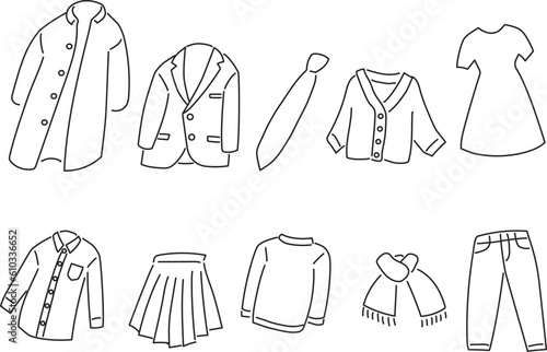 手書き風の洋服のアイコンセット