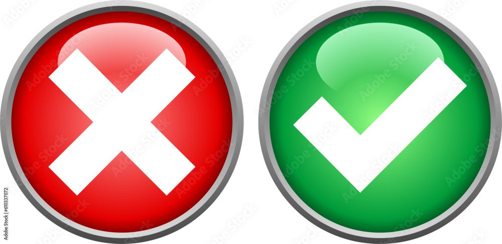 Obraz premium Vector pair of cross and tick buttons