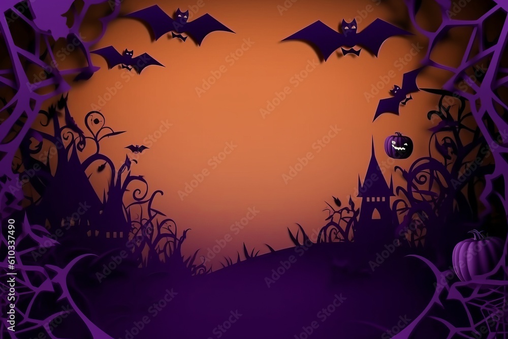 Invitation card for an Halloween party and a background in the style of a paper cut. Halloween Festivals Concepts. Generative Ai.