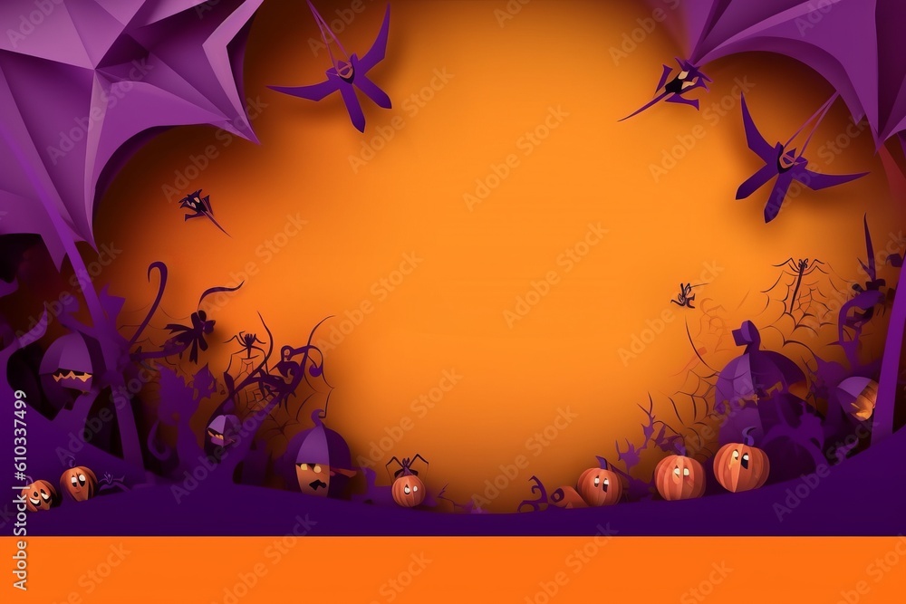 Invitation card for an Halloween party and a background in the style of a paper cut. Halloween Festivals Concepts. Generative Ai. Invitation card for an Halloween party and a background in the style of a paper cut. Halloween Festivals Concepts. Generative Ai.