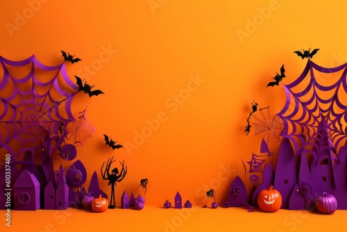 Invitation card for an Halloween party and a background in the style of a paper cut. Halloween Festivals Concepts. Generative Ai.