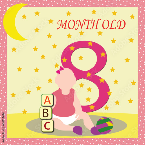 Baby month card, milestone baby card, cute baby, eight month old, baby girl