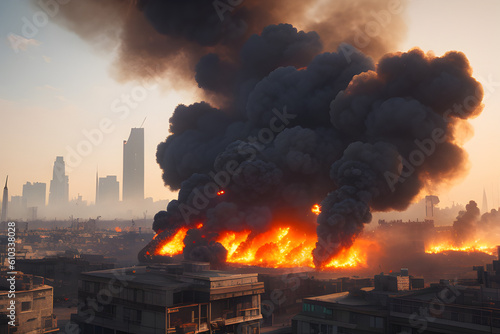 Riots in the city. Protest actions. Arson and fires. Destruction. Anarchy. generative AI
