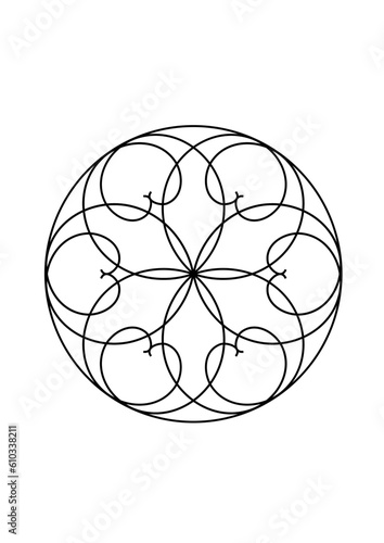 kreisfläche gefüllt mit einen rotationssymmetrische muster aus geschwungenen linie in form einer blütenförmigen rosette