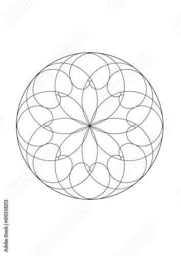 kreisfläche gefüllt mit einen rotationssymmetrische muster aus geschwungenen linie in form einer blütenförmigen rosette