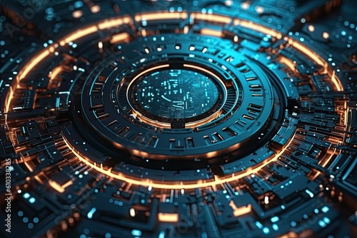 Wallpaper Mural Futuristic abstract circular technology background. Digital hologram screen.Generative AI Torontodigital.ca