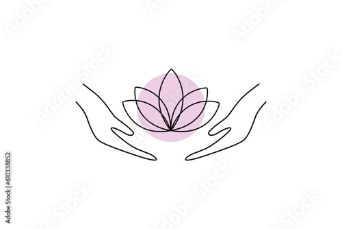 Pink lotus in hands logo
