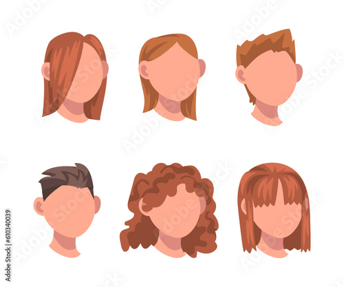 Woman Face with Head and Hairstyle Vector Set