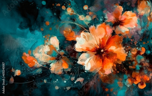 Artistic flowers in water created with Generative AI technology