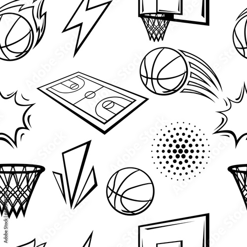Pattern with basketball items. Sport club illustration.