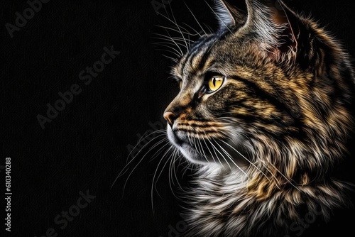 side view of cat on black background generated ai © Resi