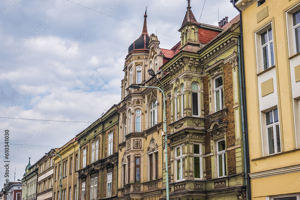 Buildings on Hlavni Street in Cesky Tesin city, Czech Republic