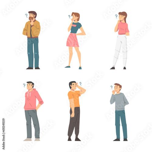 Thoughtful People Characters with Question Mark Thinking Over the Matter Vector Set