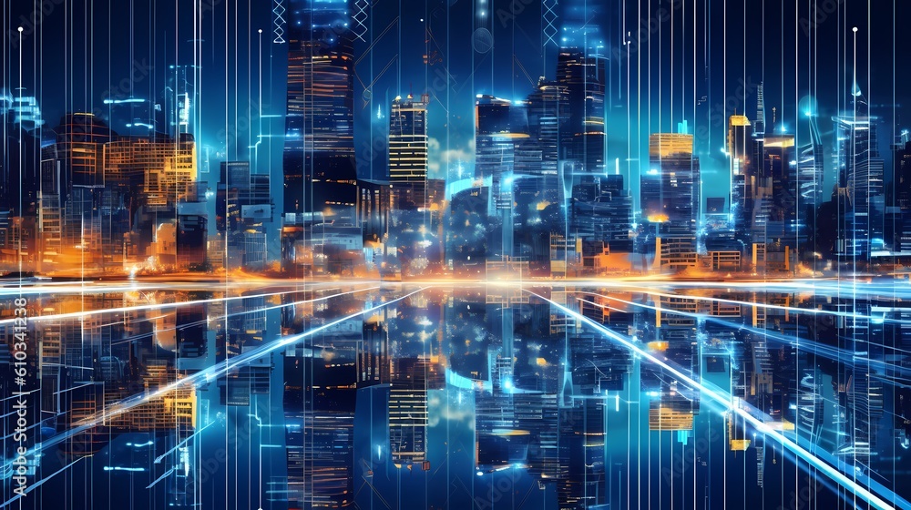 Fototapeta premium Digital Transformation: Integration between technology and business, with elements such as augmented reality overlays on physical products. Generative ai.