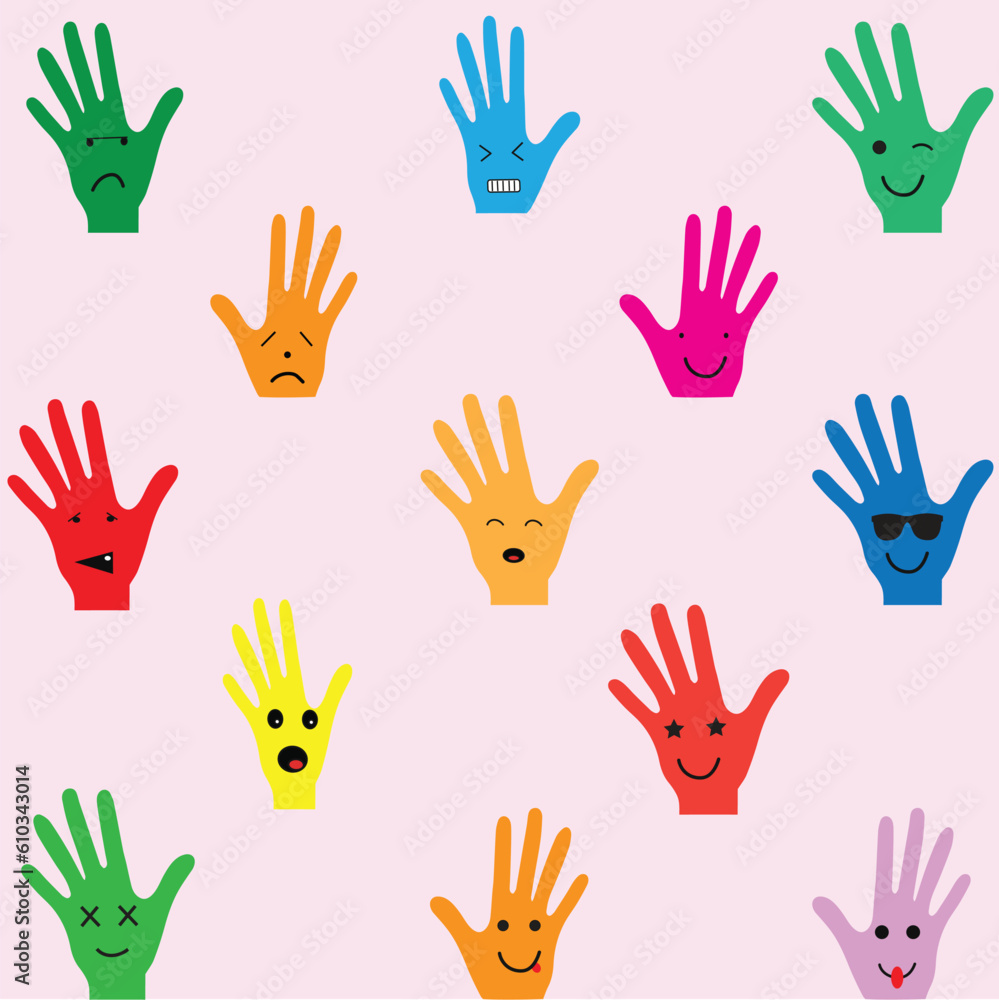 Obraz premium Hands with faces expressing different human emotions