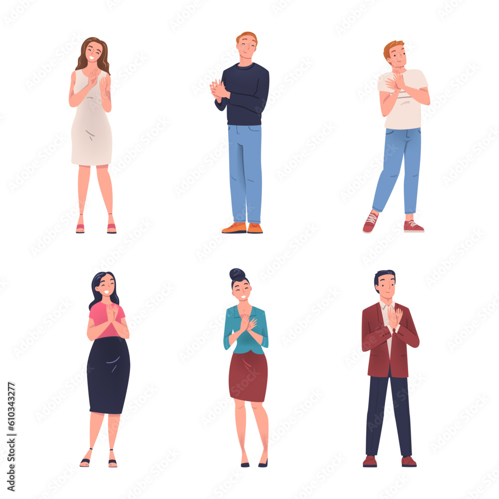 Fototapeta premium People Character Standing and Clapping Their Hands as Applause and Ovation Gesture Vector Illustration Set
