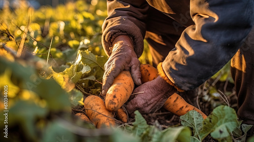 Farmer picking sweet potato, close up, no face.