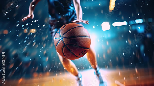 Close-up Hand of sports woman, No face, bouncing basketball ball training on ground floor of the court