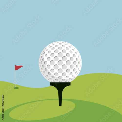 Golf course, sport scene design of golf ball with field background.