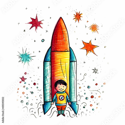 Drawing Astronaut Rocket