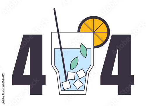 Cocktail summer drink error 404 flash message. Frozen mint mojito with straw. Empty state ui design. Page not found popup cartoon image. Vector flat illustration concept on white background