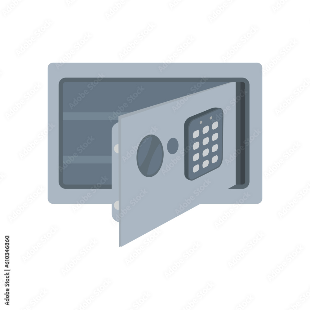 Safe box icon with open door in flat style. Safe with open door isolated on white background. Vector illustration Safe box icon with open door in flat style. Safe with open door isolated on white background. Vector illustration